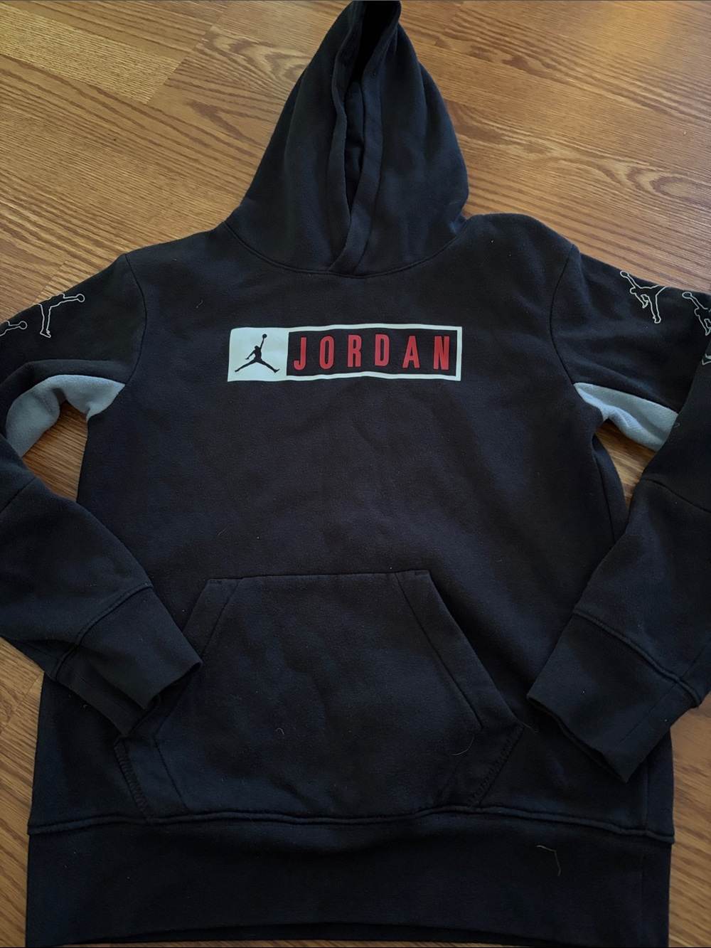 Jordan Black Hoodie with Red Logo and Gray Accents